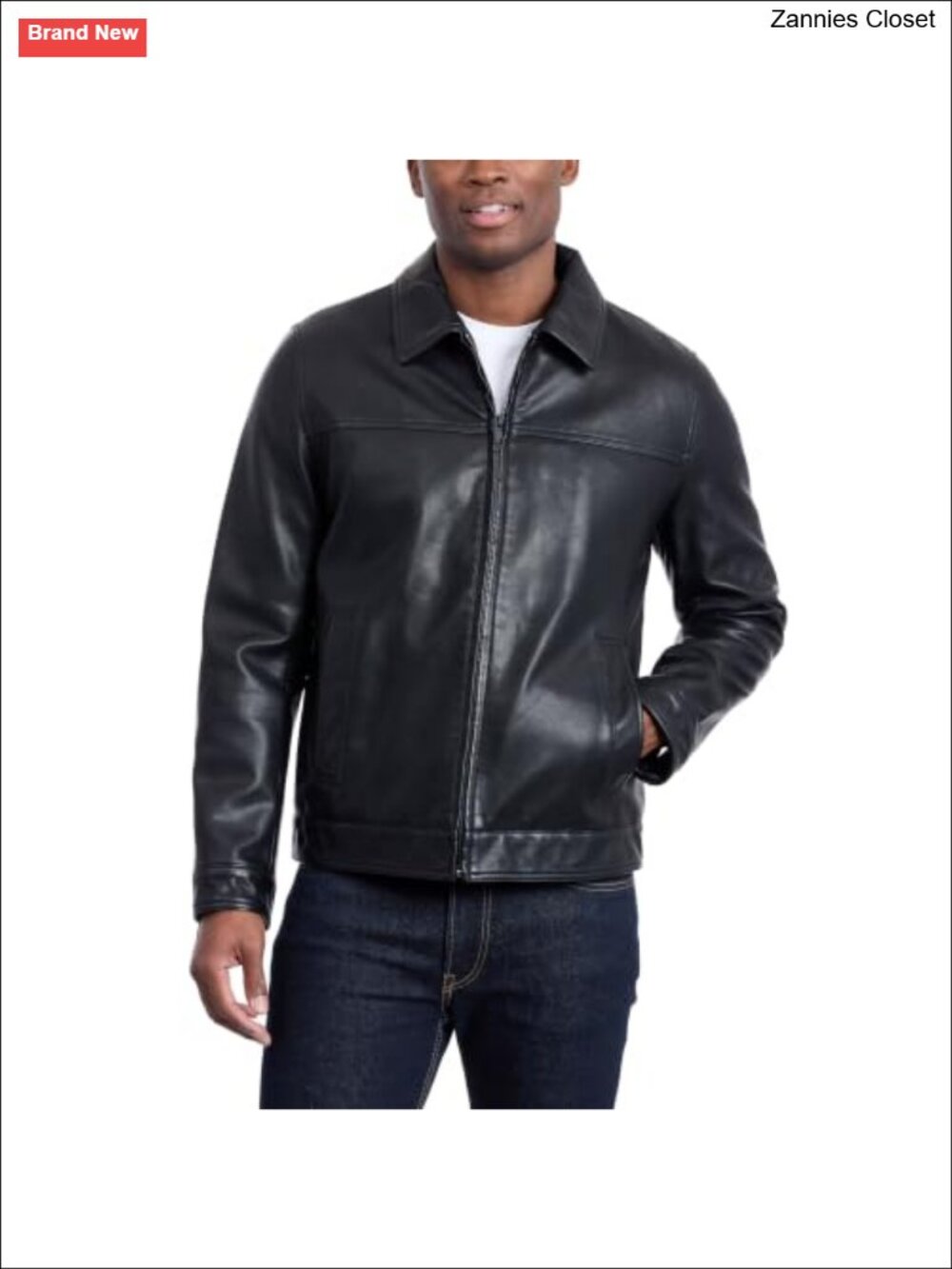 Classic Faux Leather Jacket, Zip Front, Aviator, Band Collar, Lightweight